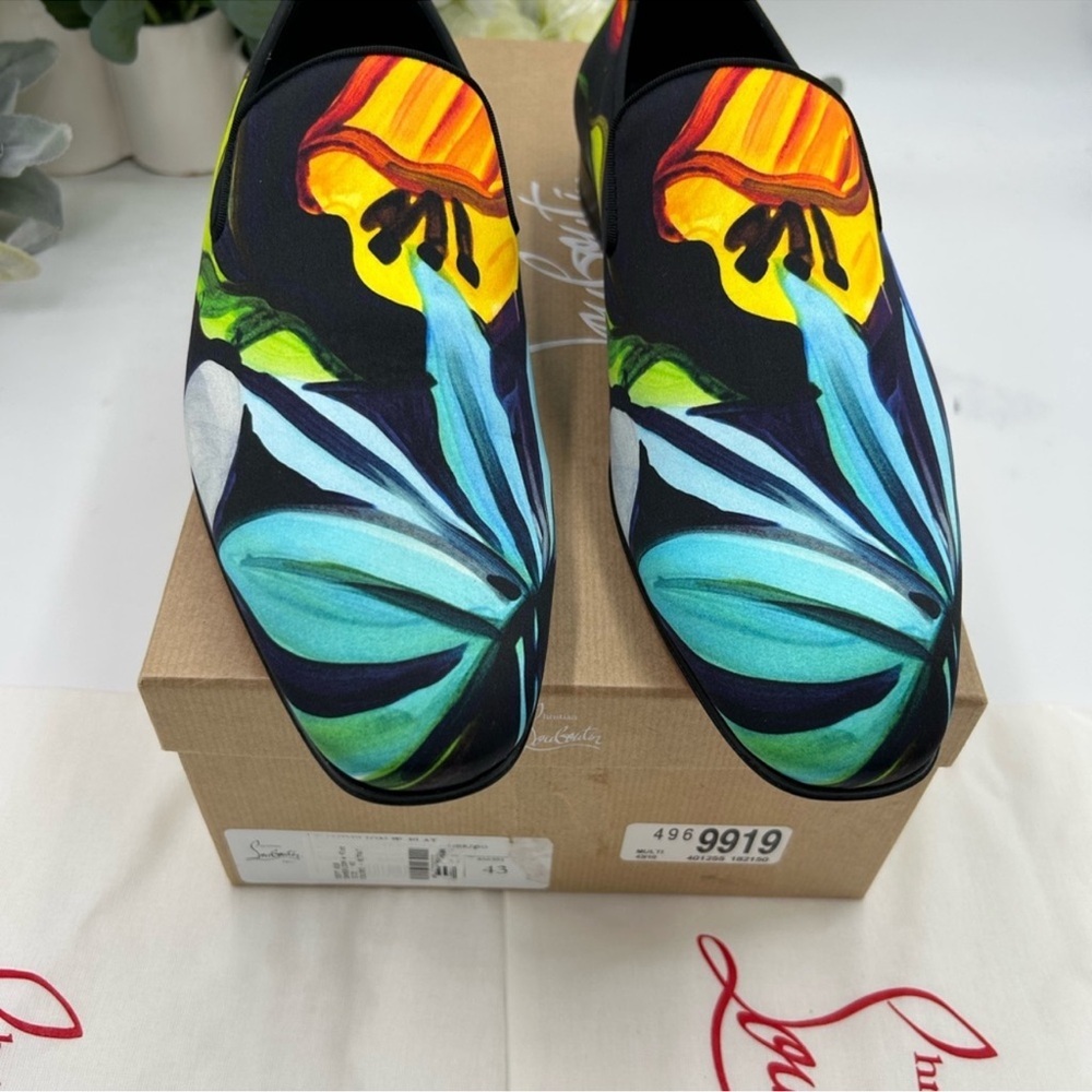 Men’s Christian Louboutin dandy check satin loafers multicolor floral size 43 - Picture 4 of 9